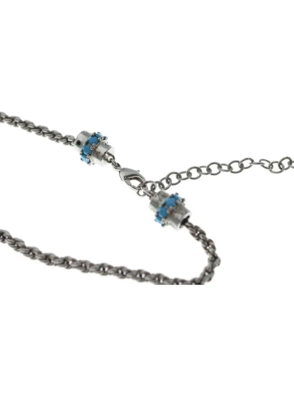 Louis Vuitton Pendant LV Flower Rope Metal Necklace Silver Turquoise